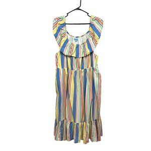 Draper‎ James RSVP Coastal Cowgirl Striped Ruffle Midi Sundress 3X Colorful Chic